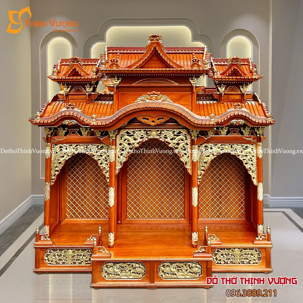 Ban Thờ Thần Tài 3 Gian Gỗ Hương Sáng