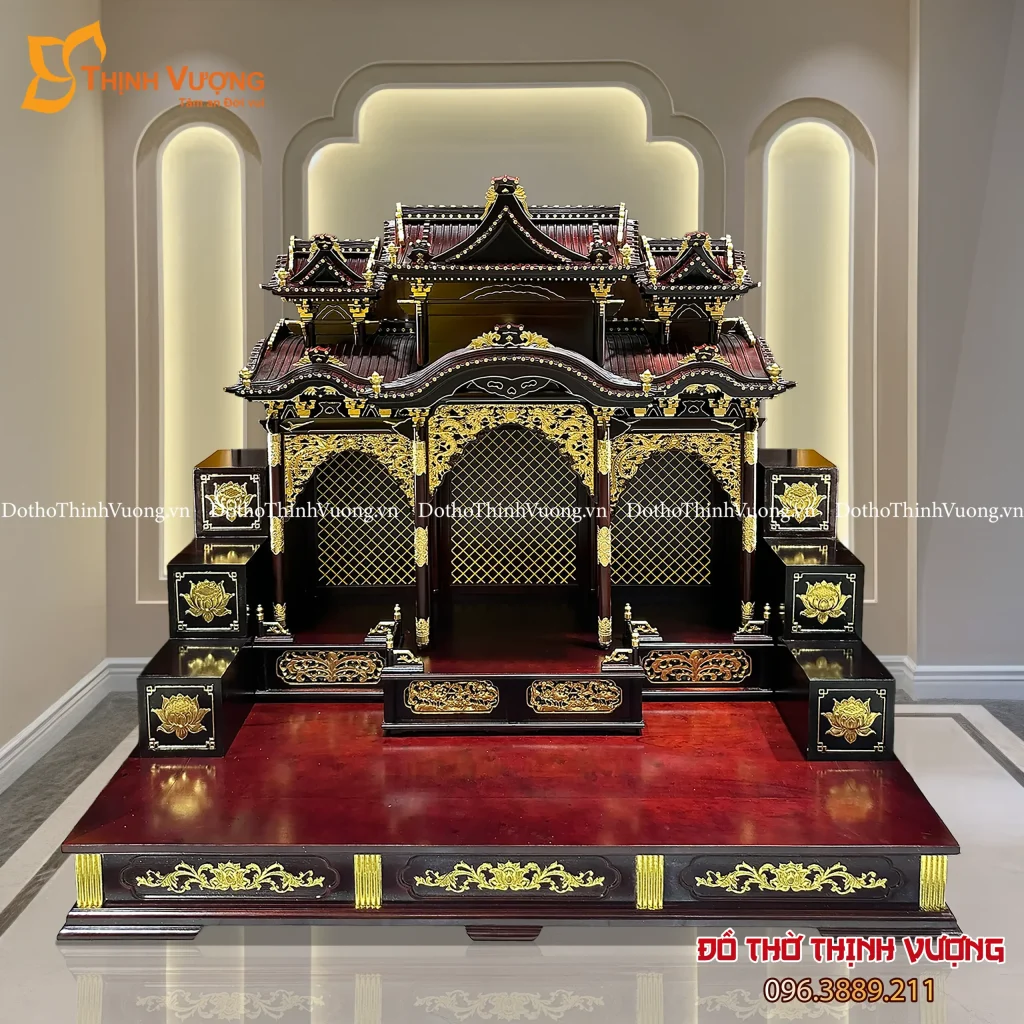 Bộ Ban Thờ Thần Tài 3 Gian Hương Màu Tối