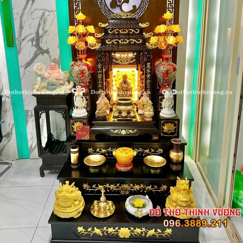 Setup Tại Mỹ Đình Bộ Ban Thần Tài 3 Mái Hương + Kệ Đồng Dát Vàng