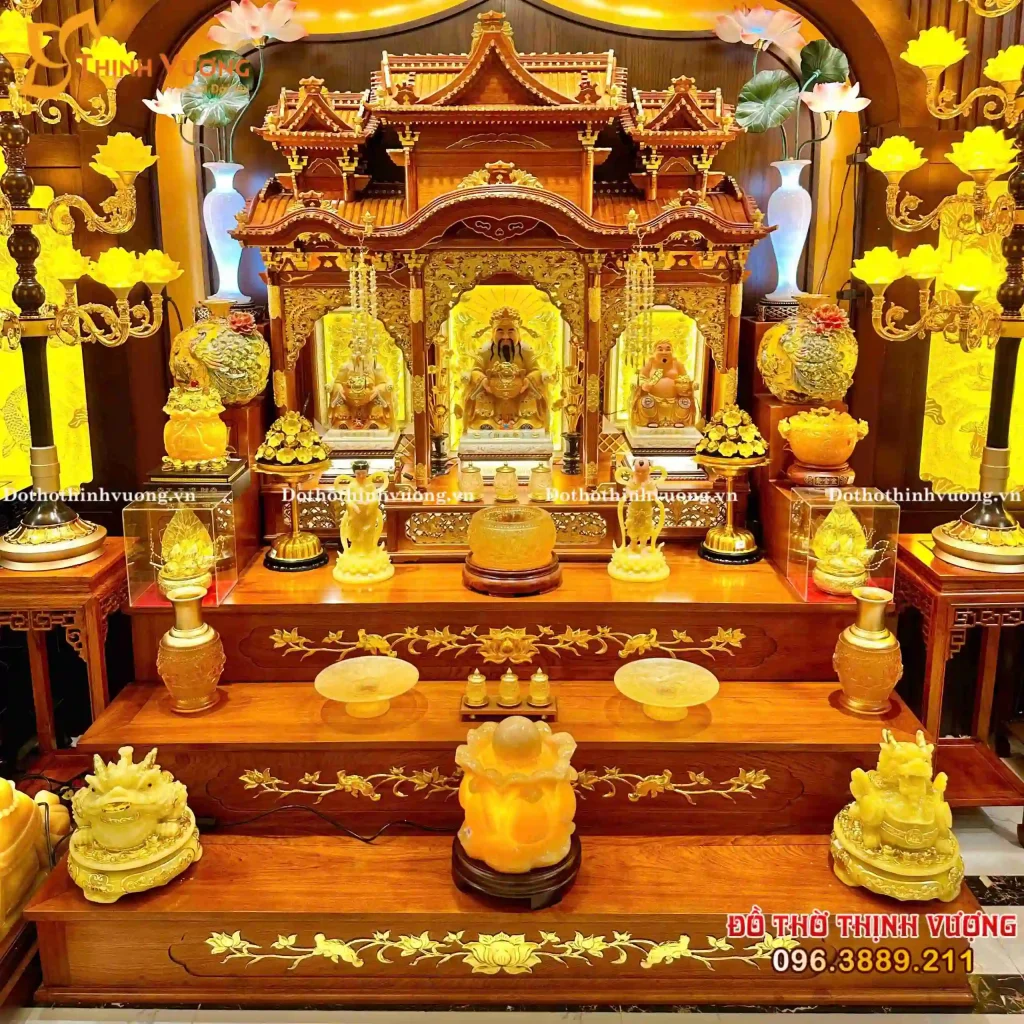 Siêu Phẩm Ban Thần Tài 3 Gian + Đồ Thờ Lưu Ly Đài Loan